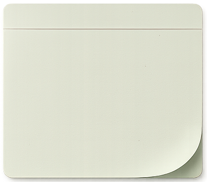 A sage-green index card with handwritten note
